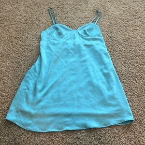women’s blue silky dress